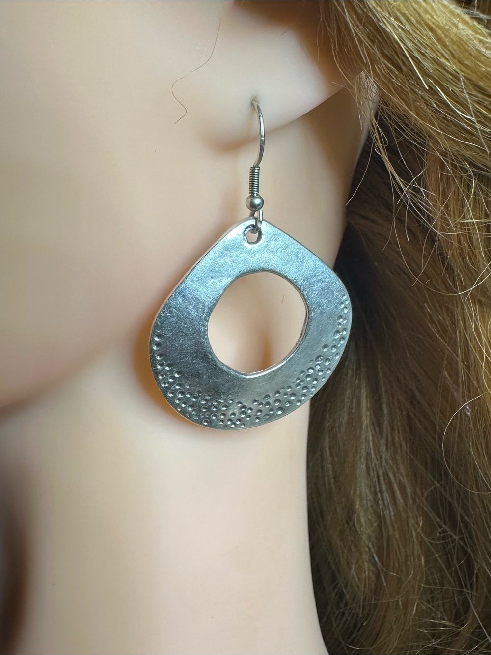 Chanour Silver Tone Open Circle Dangle Earrings Textured